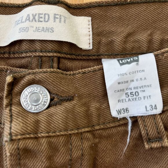 VTG Levis 550 Mens Relaxed Fit Brown Denim Jeans 34 X 32 Made USA 100% Cotton - Picture 9 of 11